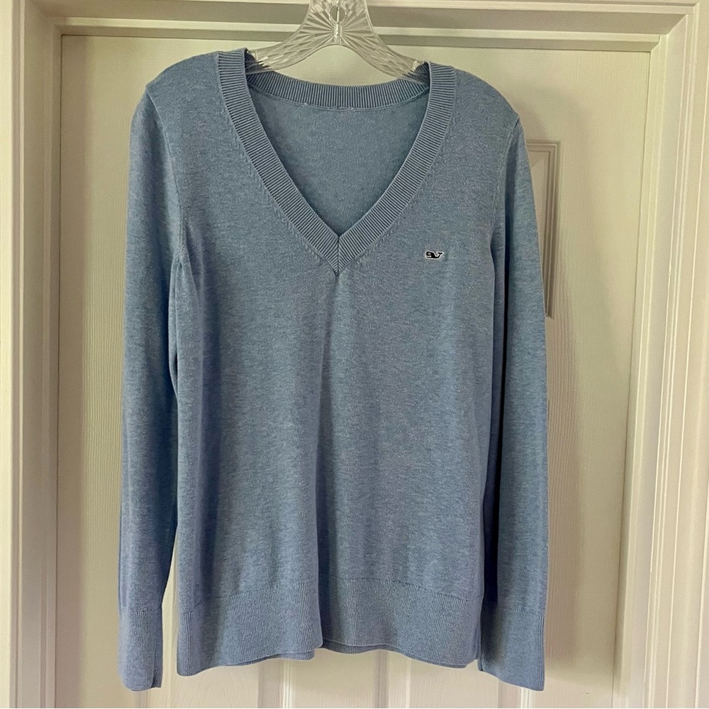 Vineyard Vines 100% Cotton V-Neck Heritage Sweater Size M Blue